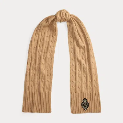 Ralph Lauren Crest-patch Cable-knit Scarf In Brown