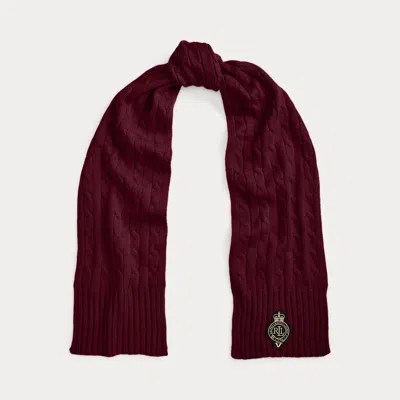 Ralph Lauren Crest-patch Cable-knit Scarf In Burgundy