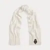 Ralph Lauren Crest-patch Cable-knit Scarf In White