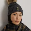 Ralph Lauren Crest-patch Pom-pom Cable-knit Beanie In Blue