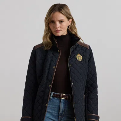 Ralph Lauren Crest-patch Quilted Funnelneck Jacket In Black