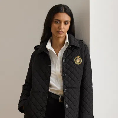 Ralph Lauren Crest-patch Quilted Hooded Jacket In Black