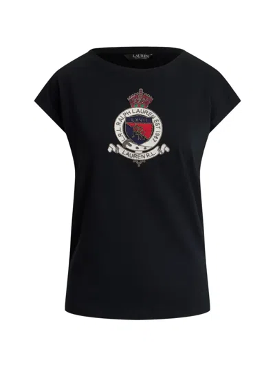 Ralph Lauren Crest-patch Cap-sleeve T-shirt In Black