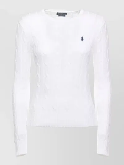 Ralph Lauren Crew Neck Cable Knit Cotton Sweater In White