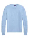 Ralph Lauren Purple Label Cable Stitch Cashmere Crewneck Sweater In Blue