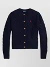 Ralph Lauren Crew Neck Cable Knit Long Sleeve Cardigan In Blue