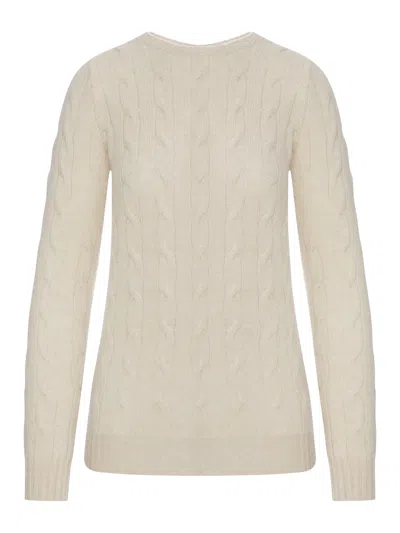 Ralph Lauren Crew Neck Cashmere Cable Knit Sweater In Neutral