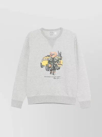 Ralph Lauren Crew Neck Cotton Blend Sweatshirt With Mélange Effect In Gray