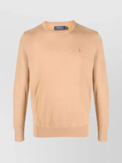 Ralph Lauren Crew Neck Cotton Sweater With Long Sleeves In Orange