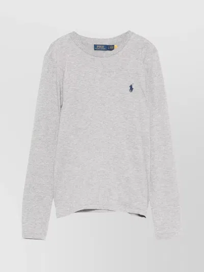 Ralph Lauren Crew Neck Logo Embroidered Lightweight Long Sleeve T-shirt In White