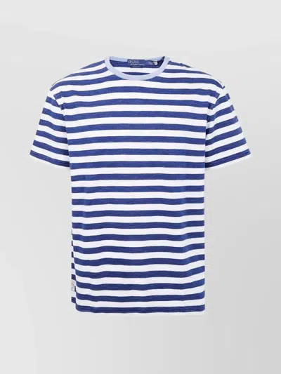 Ralph Lauren Crew Neck Logo Stripes T-shirt In Blue