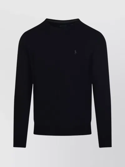 Ralph Lauren Crew Neck Long Sleeve Sweater With Ribbed Cuffs In Black