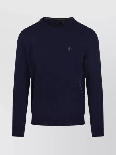 Ralph Lauren Crew Neck Long Sleeve Sweater With Ribbed Cuffs In Blue