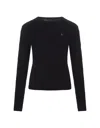 Polo Ralph Lauren Crew Neck Sweater In Black Braided Knit In Black