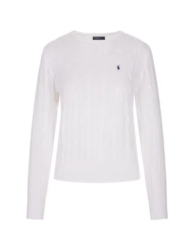 Ralph Lauren Crew Neck Sweater In White Braided Knit