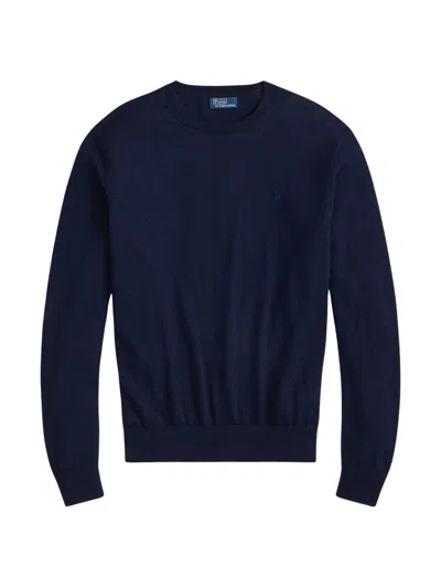 Ralph Lauren Logo Crew Neck Knit Sweater Long Sleeves In Blue