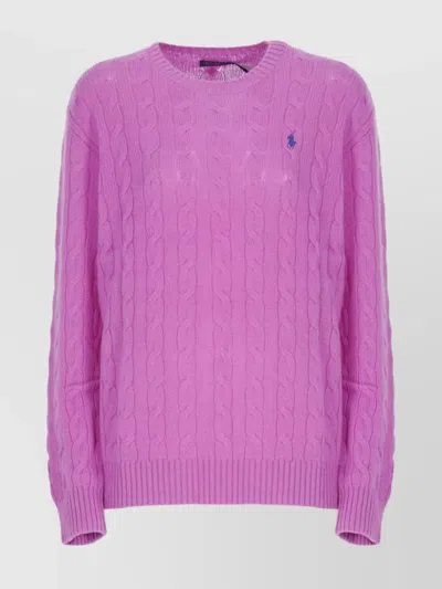 Ralph Lauren Crewneck Cable Knit Sweater In Purple