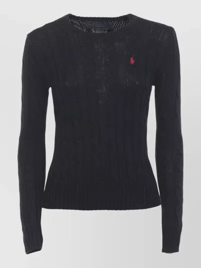 Ralph Lauren Crewneck Cotton Sweater Cable Knit Pattern In Blue