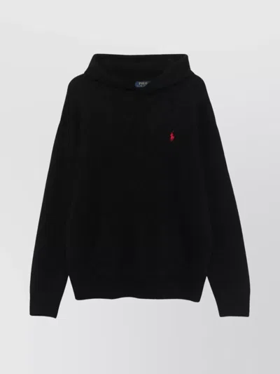 Ralph Lauren Crewneck Sweater Drawstring Hood In Black