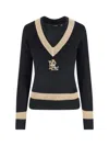 Ralph Lauren V-neck Logo Knitwear In Black