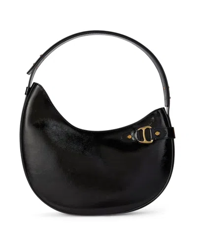 Ralph Lauren Crinkle Patent Leather Tasha Shoulder Bag In Black