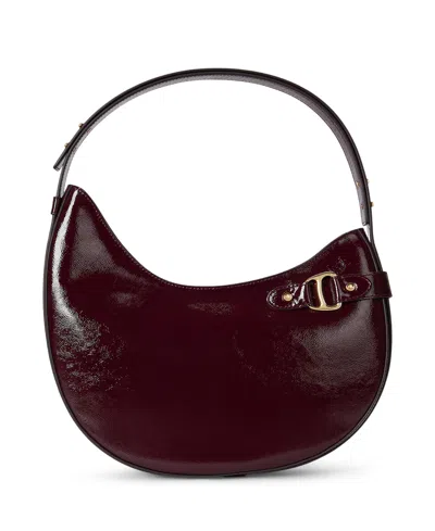 Ralph Lauren Crinkle Patent Leather Tasha Shoulder Bag In Burgundy