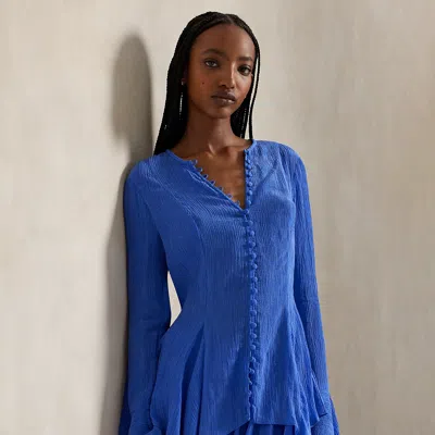 Ralph Lauren Crinkled Button-front Top In Blue