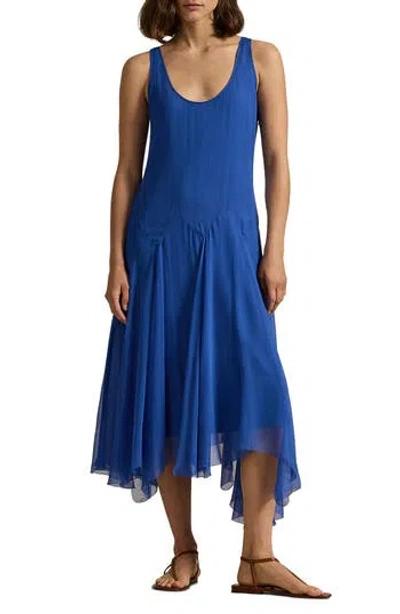 Ralph Lauren Crinkled Georgette Silk Dress In Kite Blue
