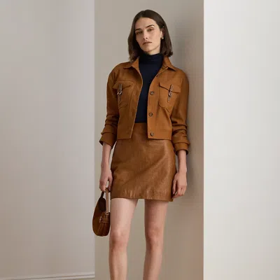 Ralph Lauren Croc-embossed Lambskin Pencil Miniskirt In Brown