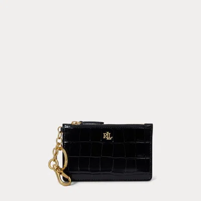 Ralph Lauren Croc-embossed Leather Zip Card Case In Black
