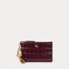 Ralph Lauren Croc-embossed Leather Zip Card Case In Burgundy