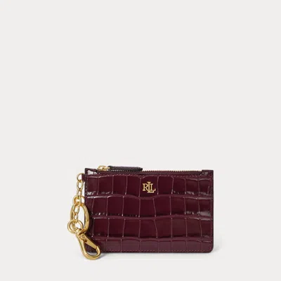 Ralph Lauren Croc-embossed Leather Zip Card Case In Burgundy