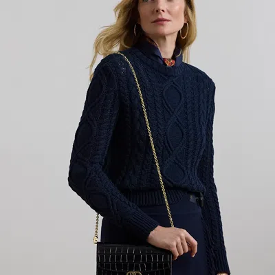 Ralph Lauren Croc-embossed Medium Adair Crossbody In Black