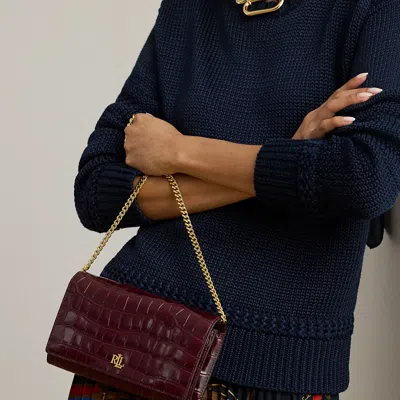Ralph Lauren Croc-embossed Medium Adair Ii Crossbody In Burgundy