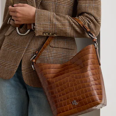 Ralph Lauren Croc-embossed Medium Witley Bucket Bag In Brown