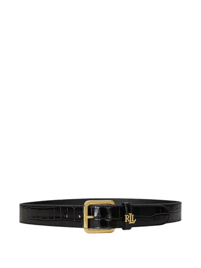 Ralph Lauren Croc-effect Logo-plaque Belt In Black