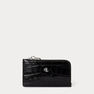 Ralph Lauren Croc-embossed Leather L-zip Card Case In Black