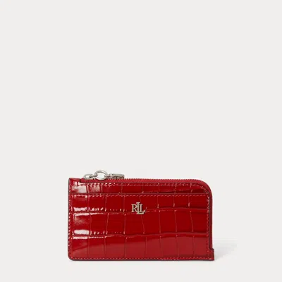 Ralph Lauren Croc-embossed Leather L-zip Card Case In Festive Red