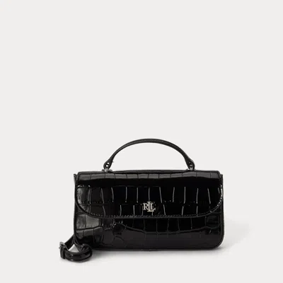 Ralph Lauren Croc-embossed Marcy Crossbody Wallet In Black