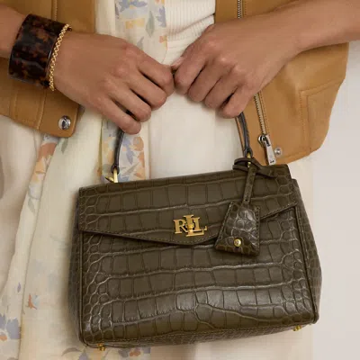 Ralph Lauren Croc-embossed Small Farrah Soft Satchel In Botanic Green