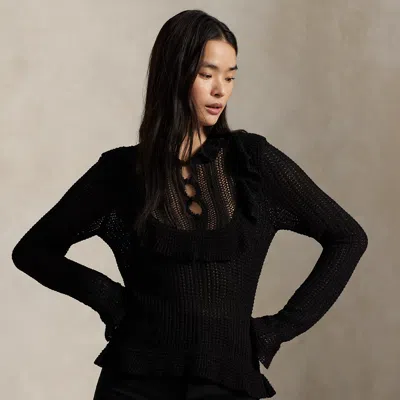 Ralph Lauren Crocheted Ruffle-trim Sweater In Black