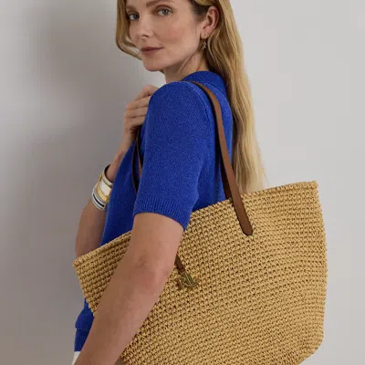Ralph Lauren Crocheted Straw Large Lainey Tote Bag In Natural/lauren Tan In Brown