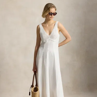 Polo Ralph Lauren Crochet-trim Linen Dress In White
