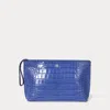Ralph Lauren Crocodile-embossed Leather Large Pouch In Blue Lapis