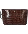 Ralph Lauren Crocodile-embossed Leather Large Pouch In Brown
