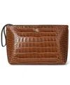 Ralph Lauren Crocodile-embossed Leather Large Pouch In Brown
