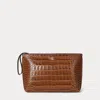 Ralph Lauren Crocodile-embossed Leather Zipper Pouch In Brown
