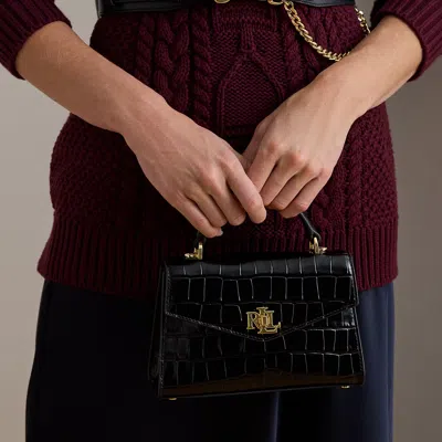 Ralph Lauren Crocodile-embossed Small Farrah Satchel In Black