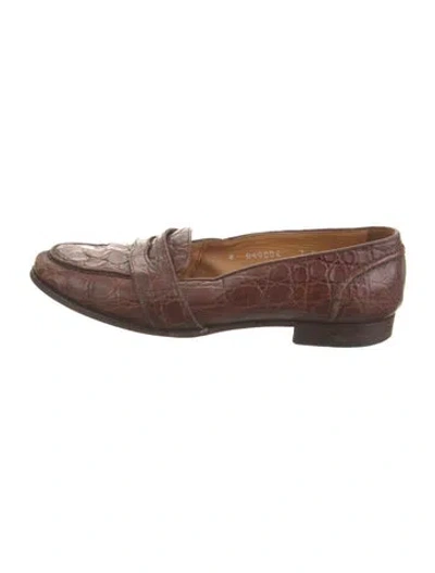 Pre-owned Ralph Lauren Crocodile Loafers In Brown