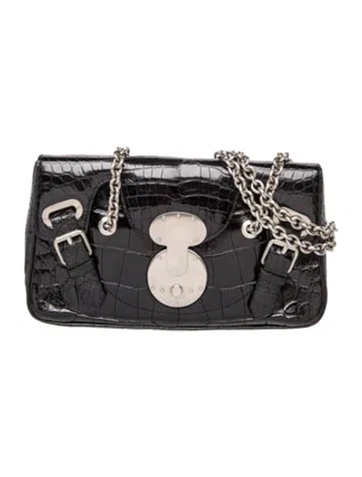 Pre-owned Ralph Lauren Crocodile Shoulder Bag In Black